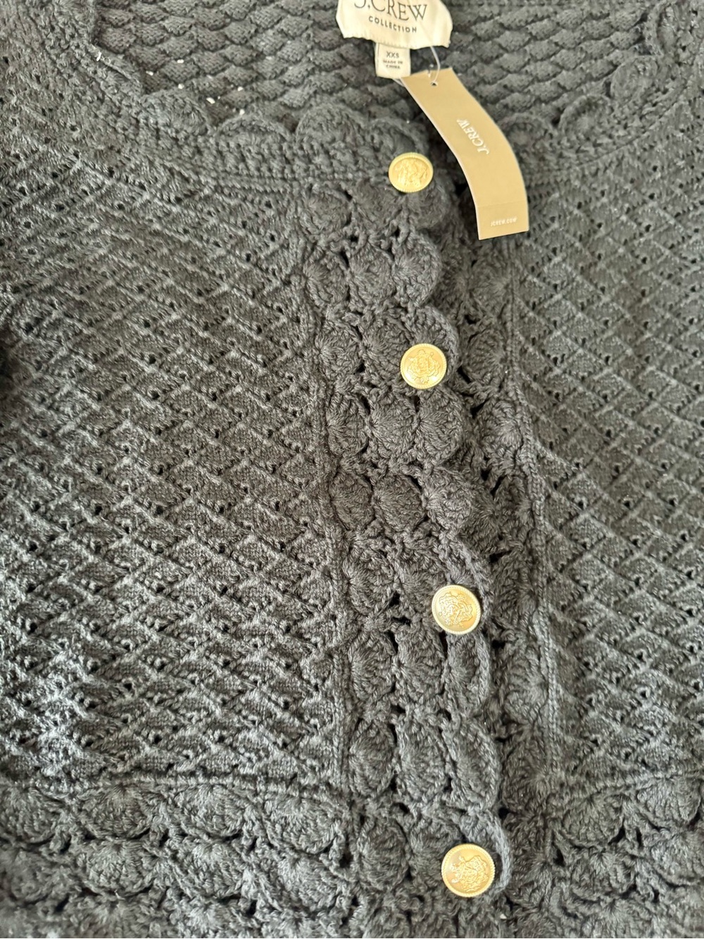 J. Crew Black Scallop-Edge Cropped Cable Cardigan with Gold Buttons - Picture 4 of 5